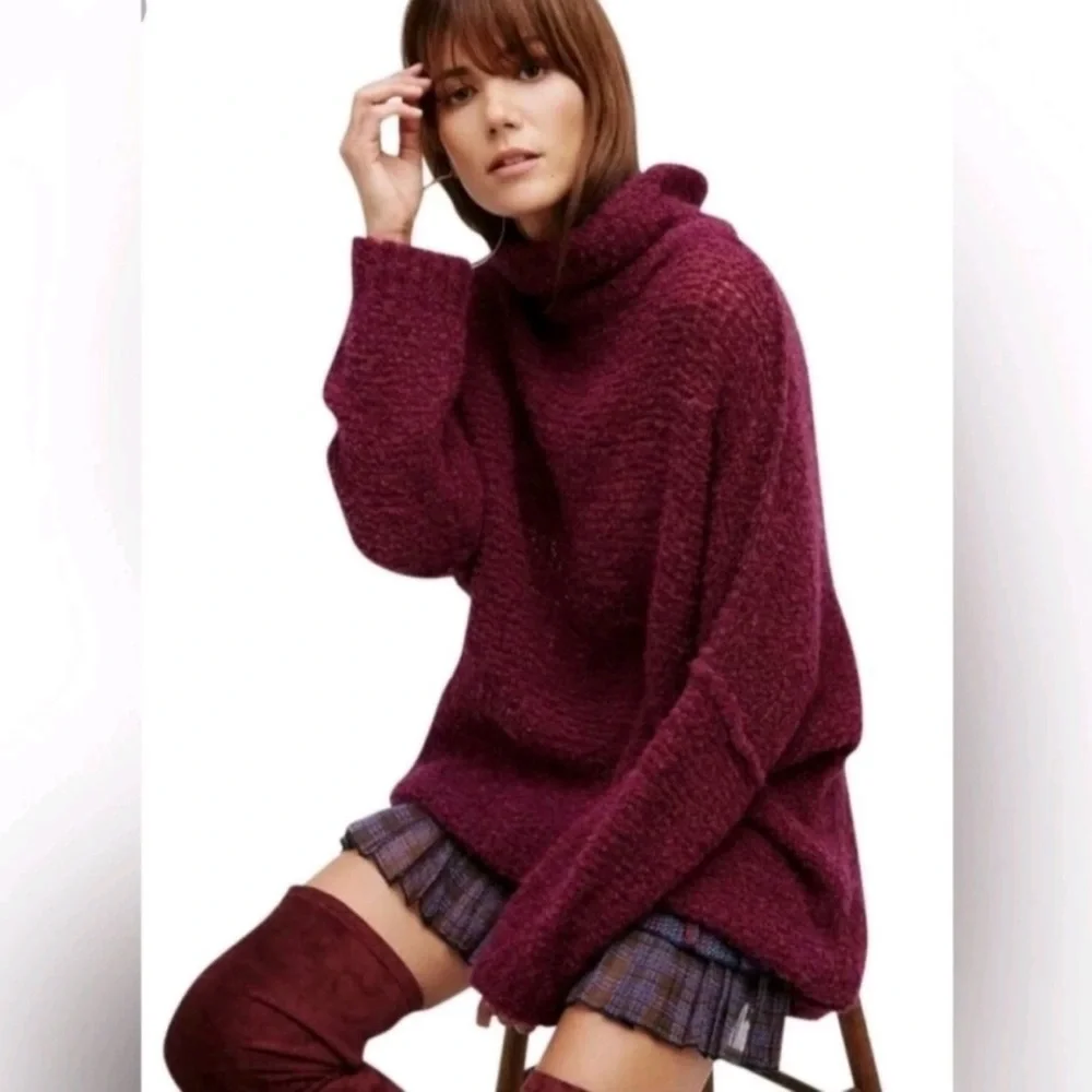 Free People She’s All That Alpaca Sweater Oversized Tunic Cowl Mock Neck XS